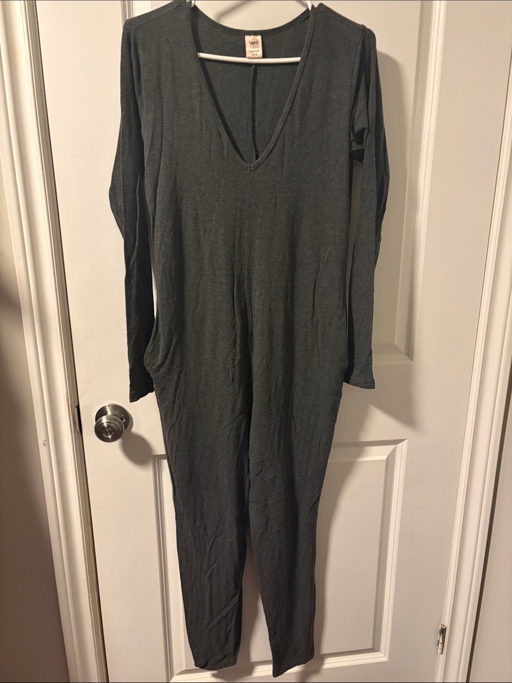 Smash + Tess Charcoal Long Sleeve V-Neck Maxi Jumpsuit